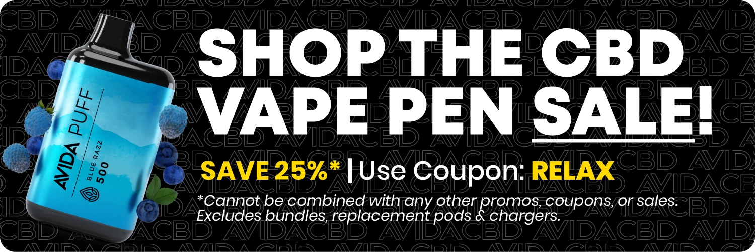 Shop the CBD Vape Pen Promotion and Get 25% Off With Coupon Code Relax at Checkout..